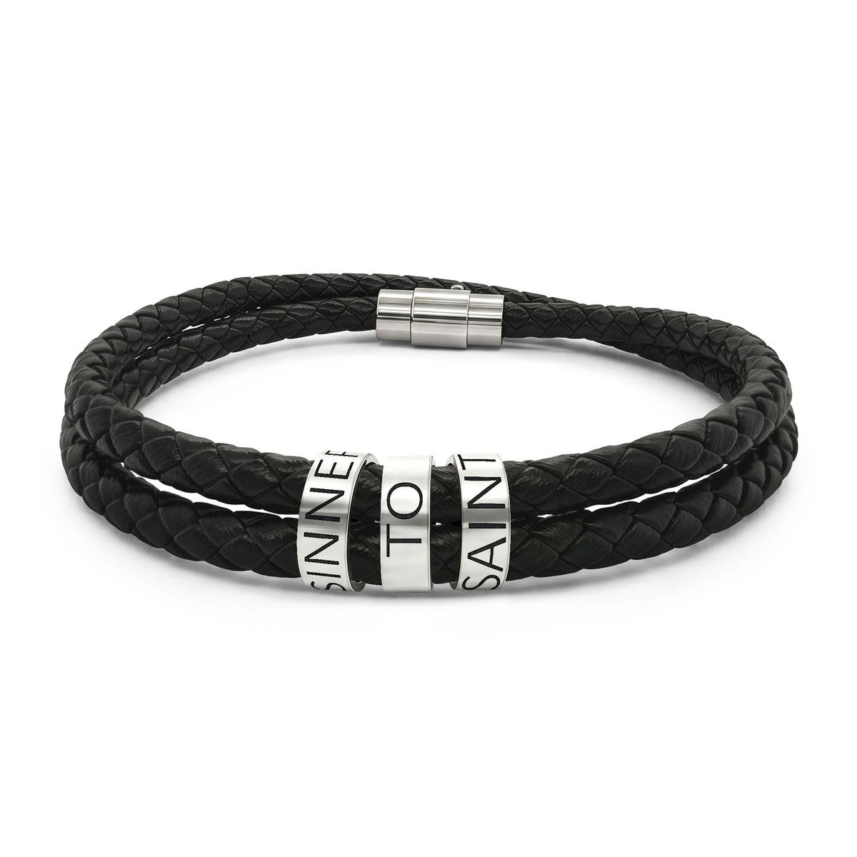 Sinner To Saint Engraved Leather Bracelet