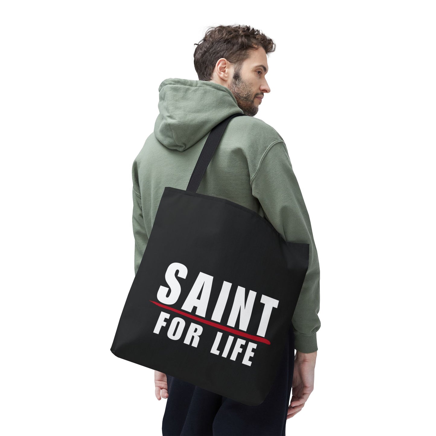 Saint For Life White Logo Black Tote (3 Sizes)