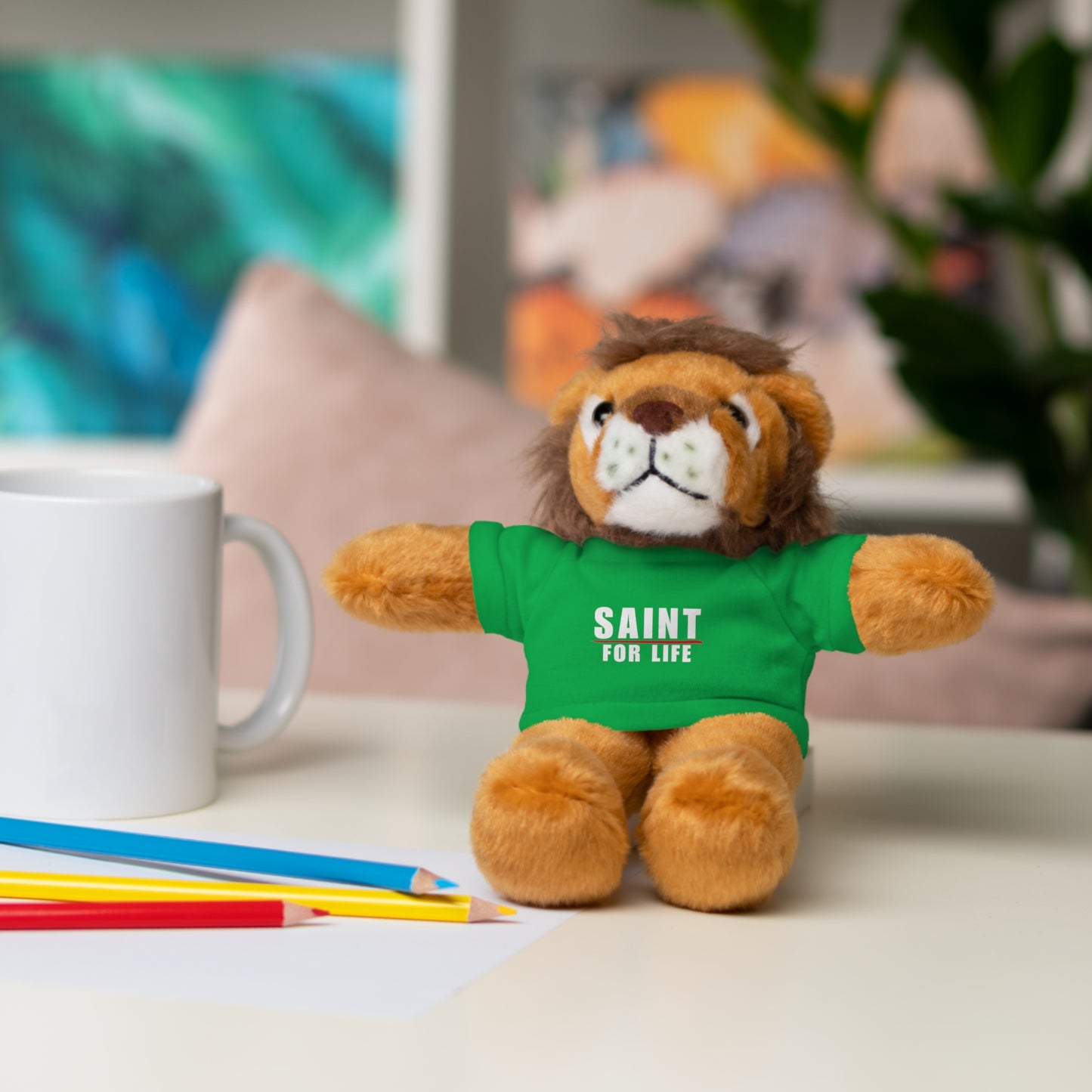 Saint For Life White Logo Baby Lion Stuffed Animal (8 Colors)