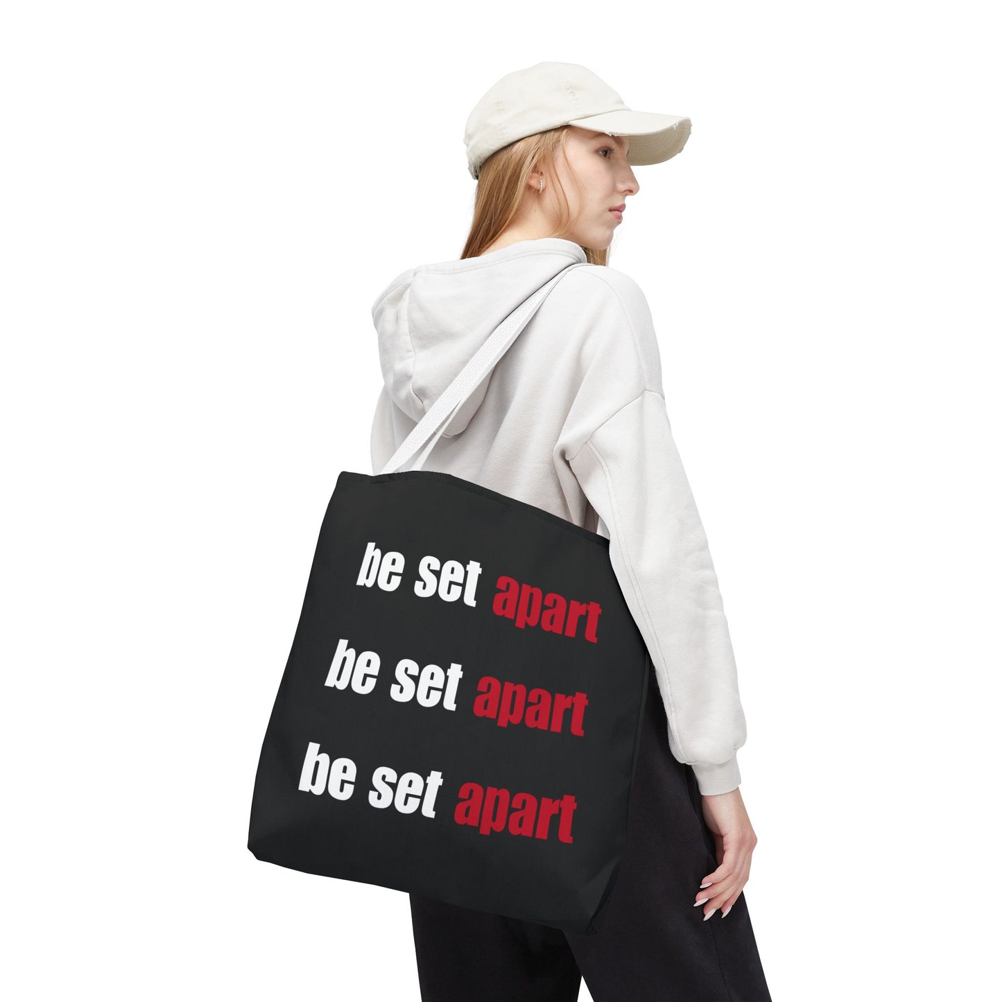 Be Set Apart Repeat White Logo Black Tote (3 Sizes)