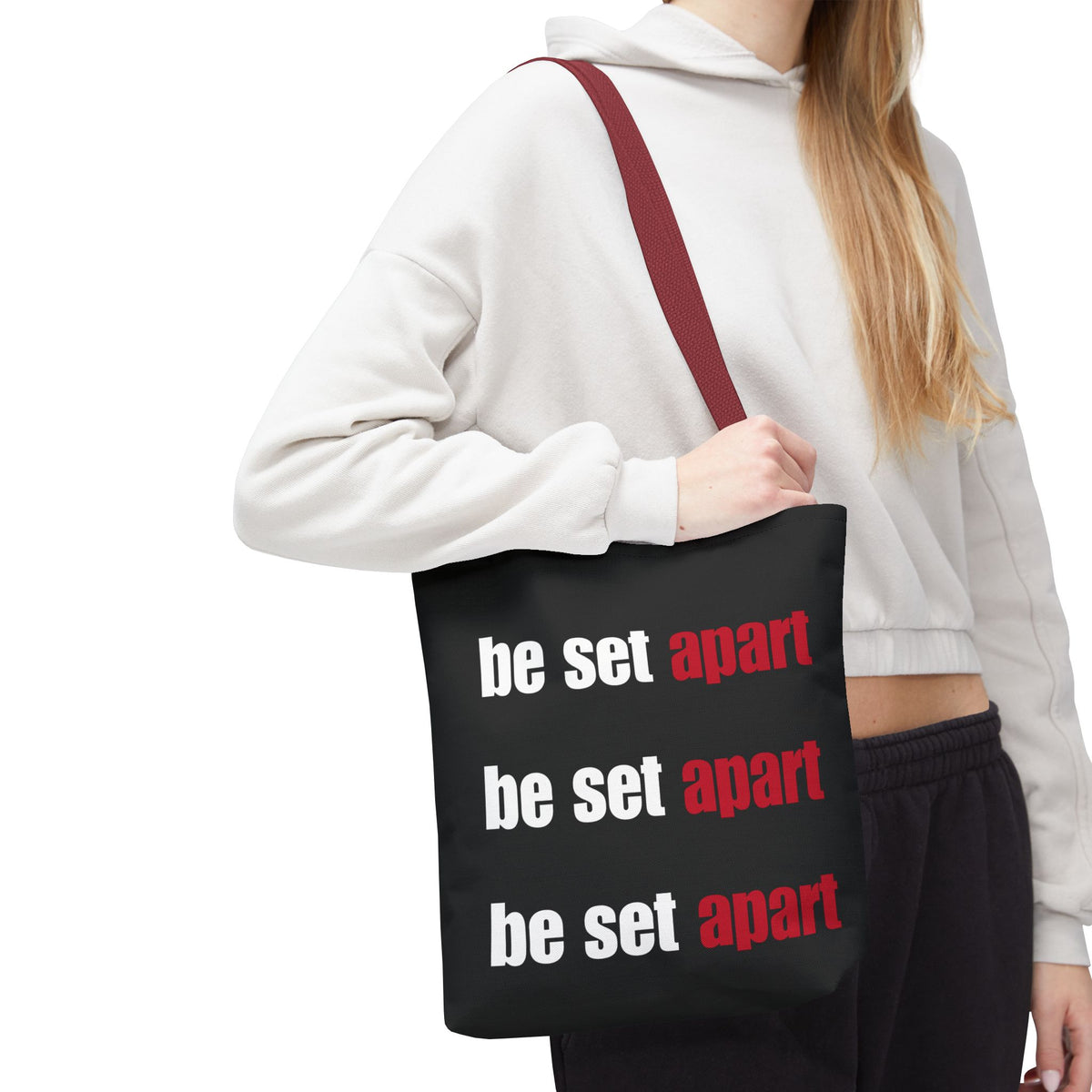 Be Set Apart Repeat White Logo Black Tote (3 Sizes)