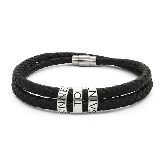 Sinner To Saint Engraved Leather Bracelet