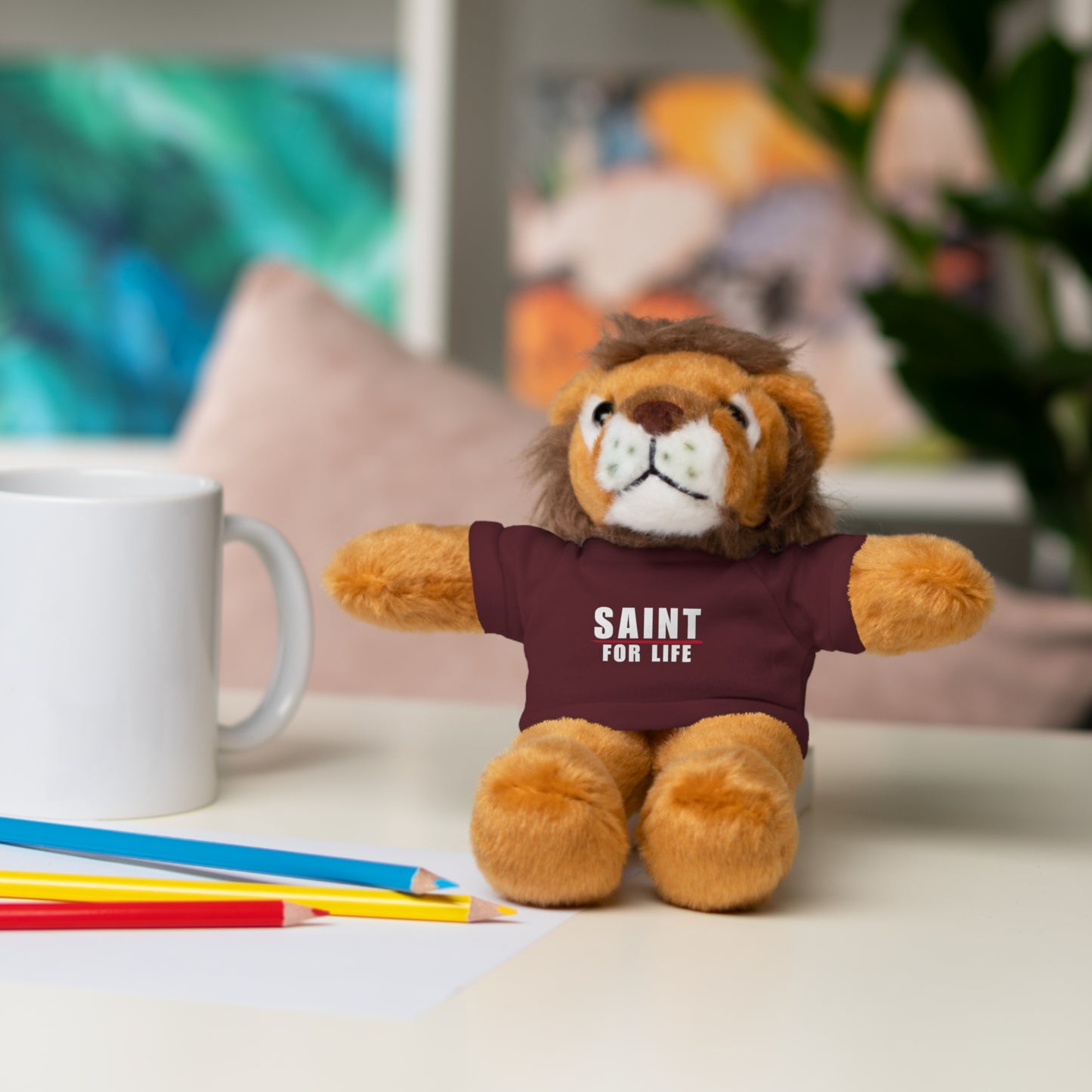 Saint For Life White Logo Baby Lion Stuffed Animal (8 Colors)
