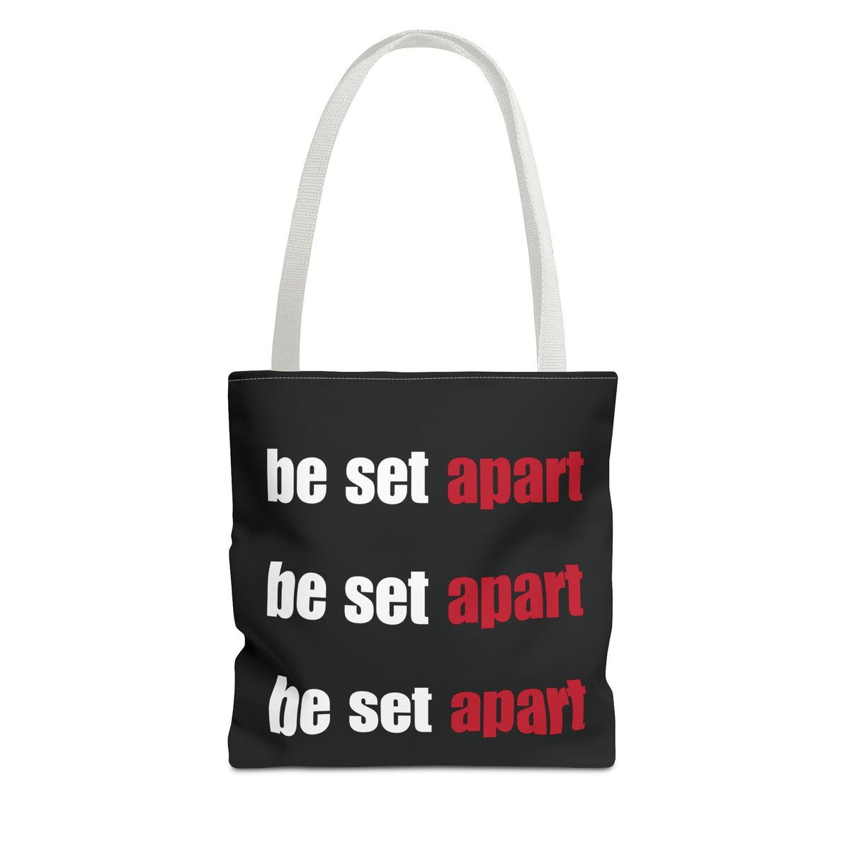 Be Set Apart Repeat White Logo Black Tote (3 Sizes)