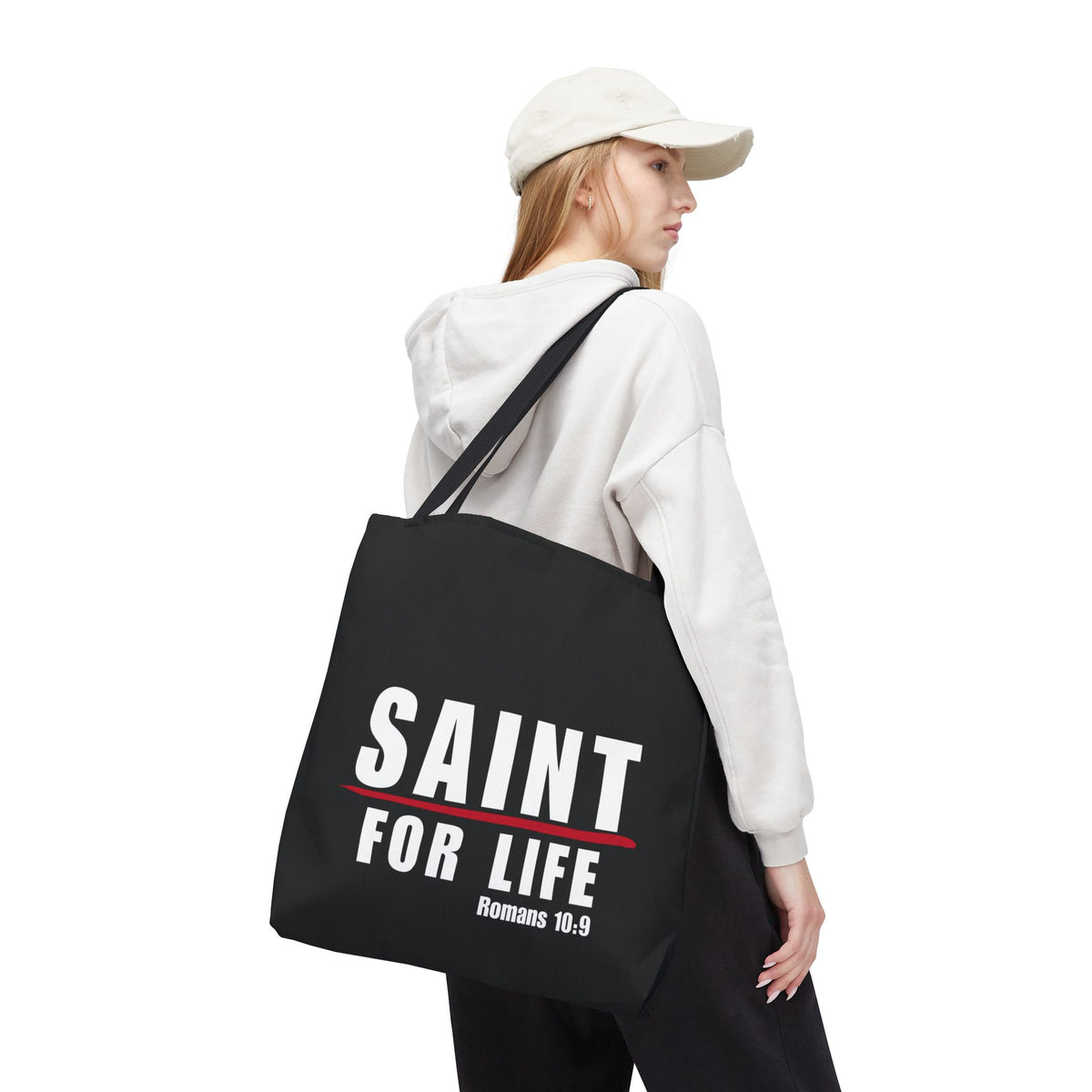 Saint For Life White Logo Black Tote (3 Sizes)