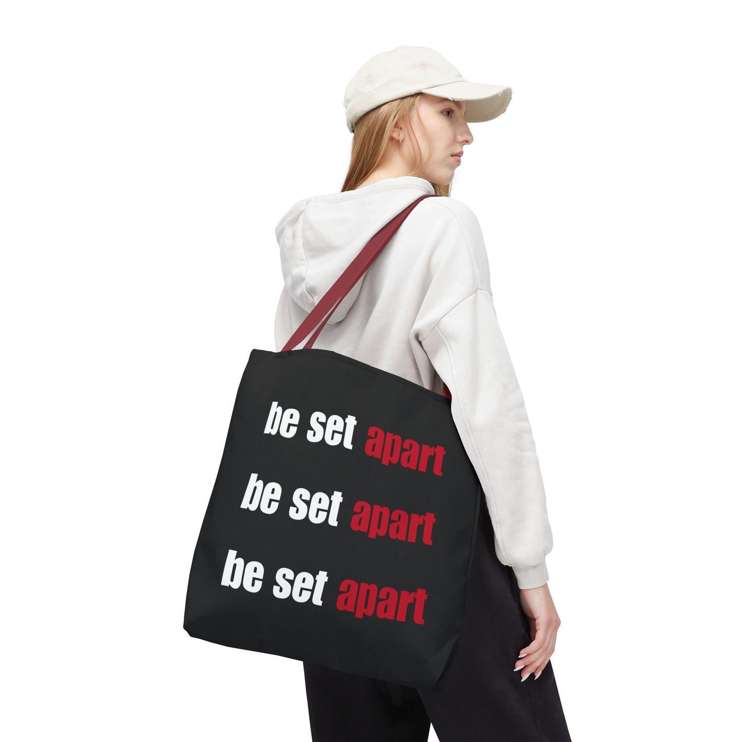 Be Set Apart Repeat White Logo Black Tote (3 Sizes)