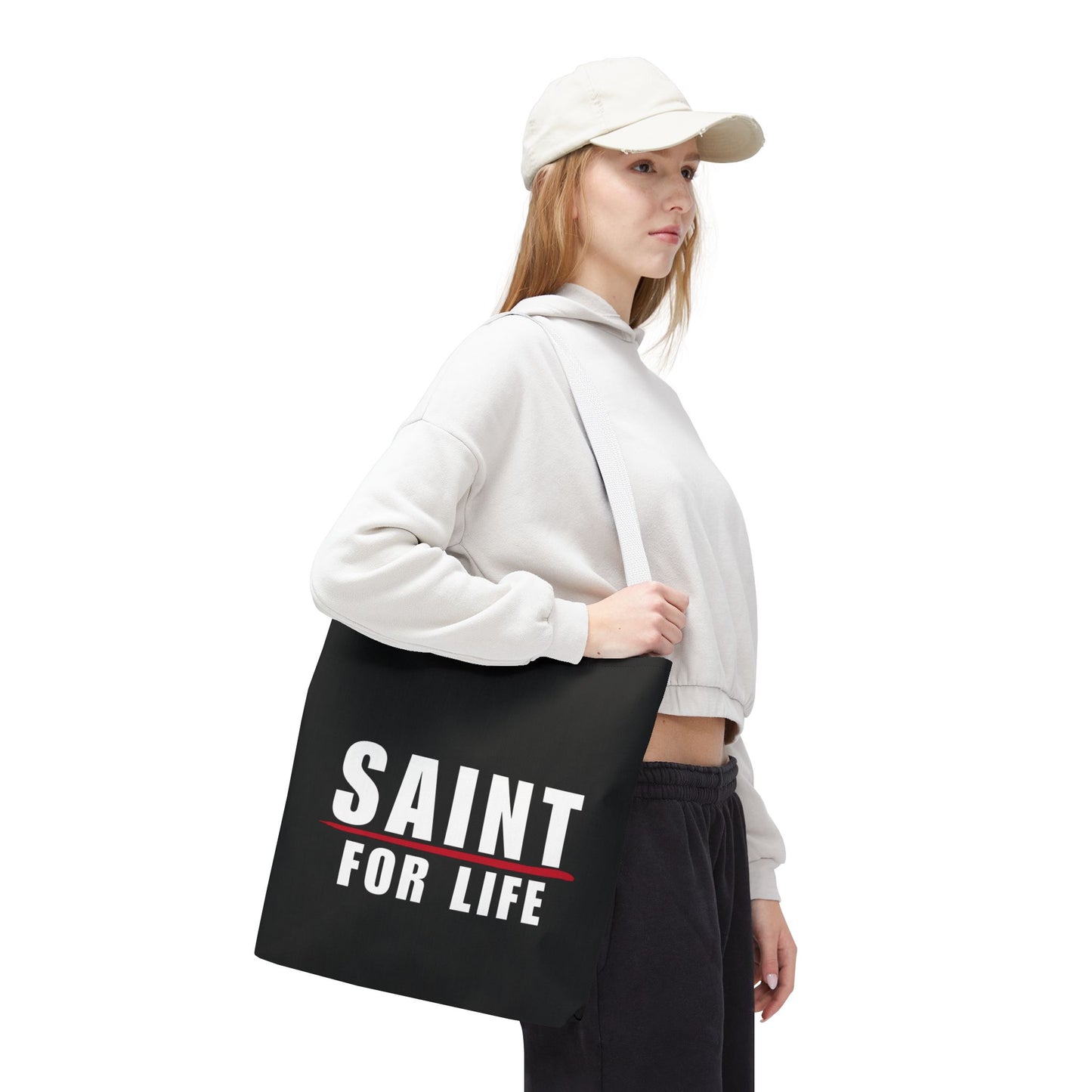 Saint For Life White Logo Black Tote (3 Sizes)
