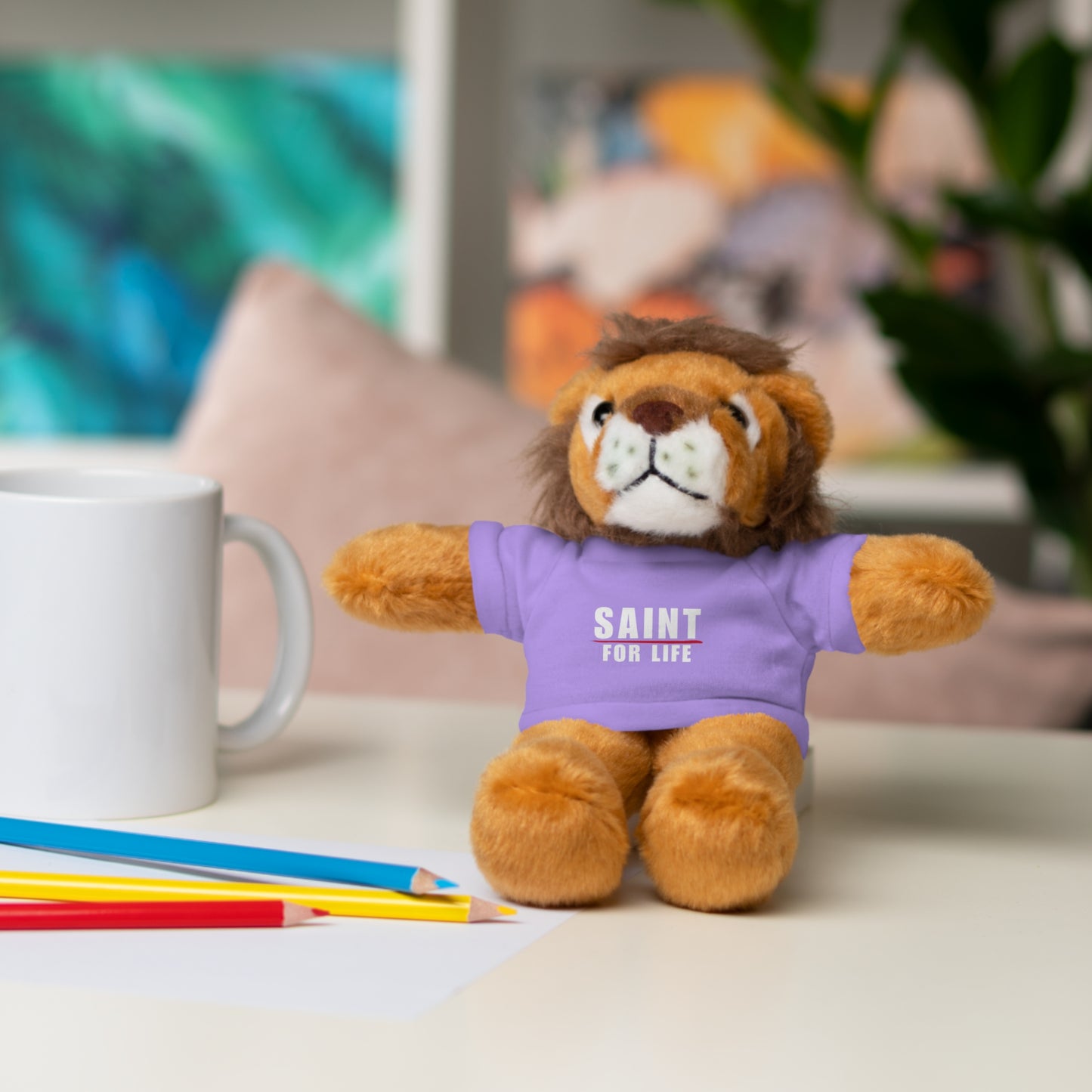 Saint For Life White Logo Baby Lion Stuffed Animal (8 Colors)