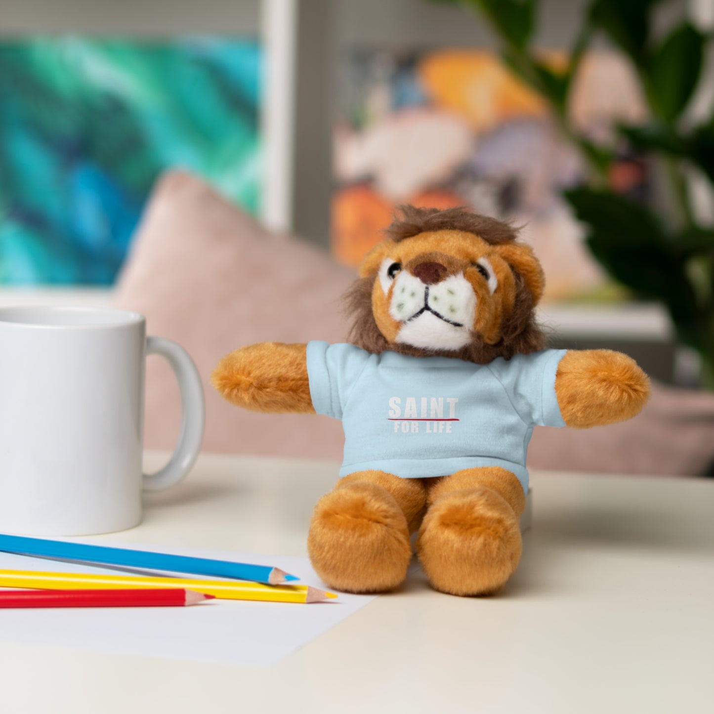 Saint For Life White Logo Baby Lion Stuffed Animal (8 Colors)