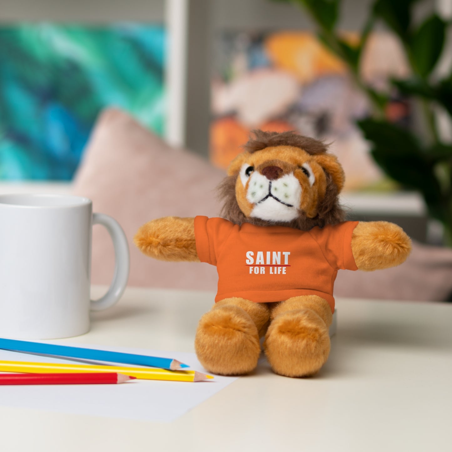 Saint For Life White Logo Baby Lion Stuffed Animal (8 Colors)