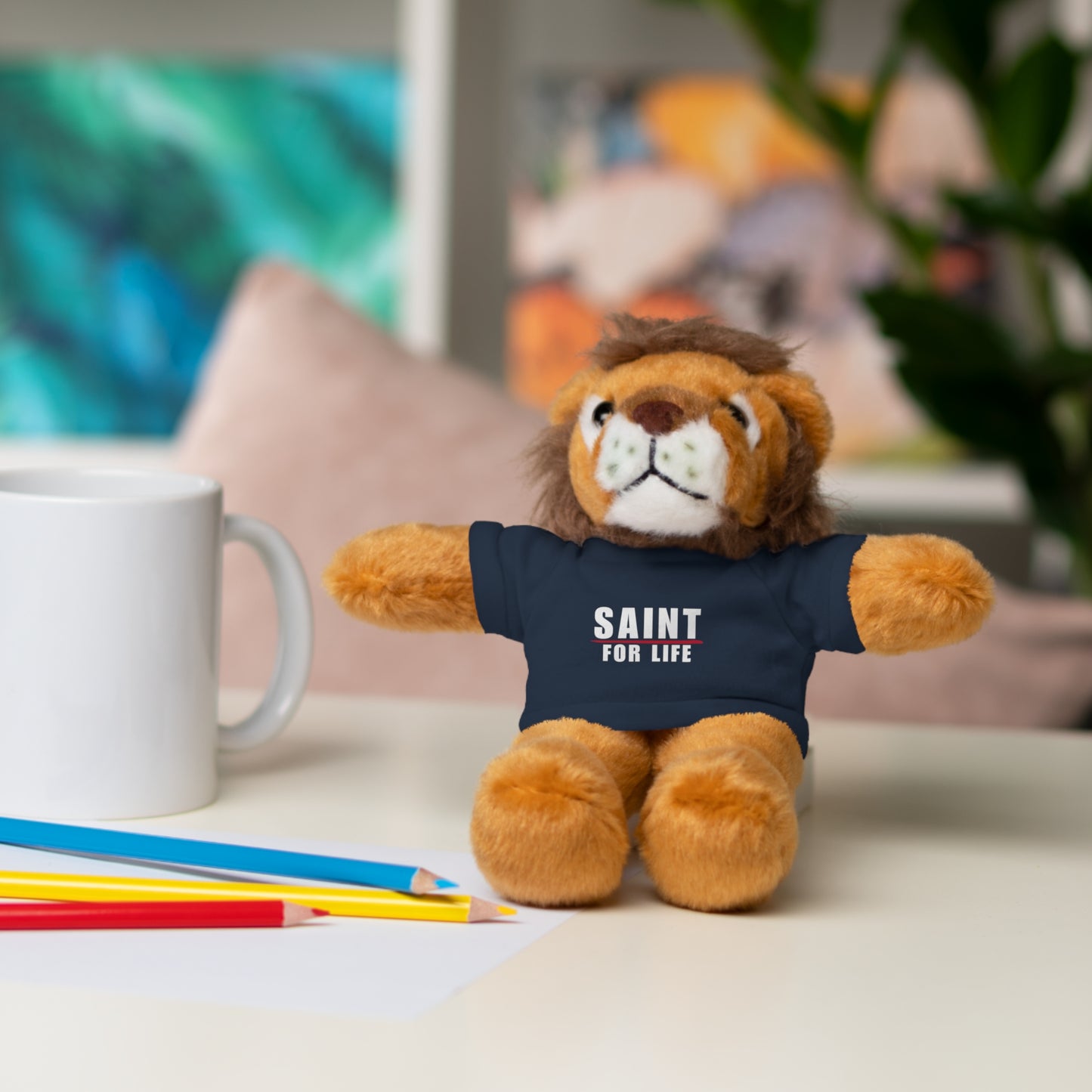 Saint For Life White Logo Baby Lion Stuffed Animal (8 Colors)