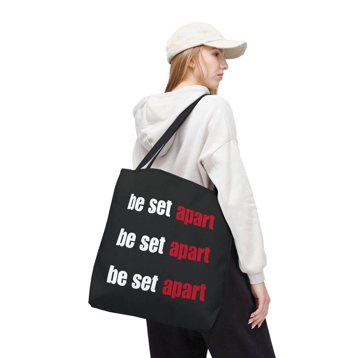 Be Set Apart Repeat White Logo Black Tote (3 Sizes)