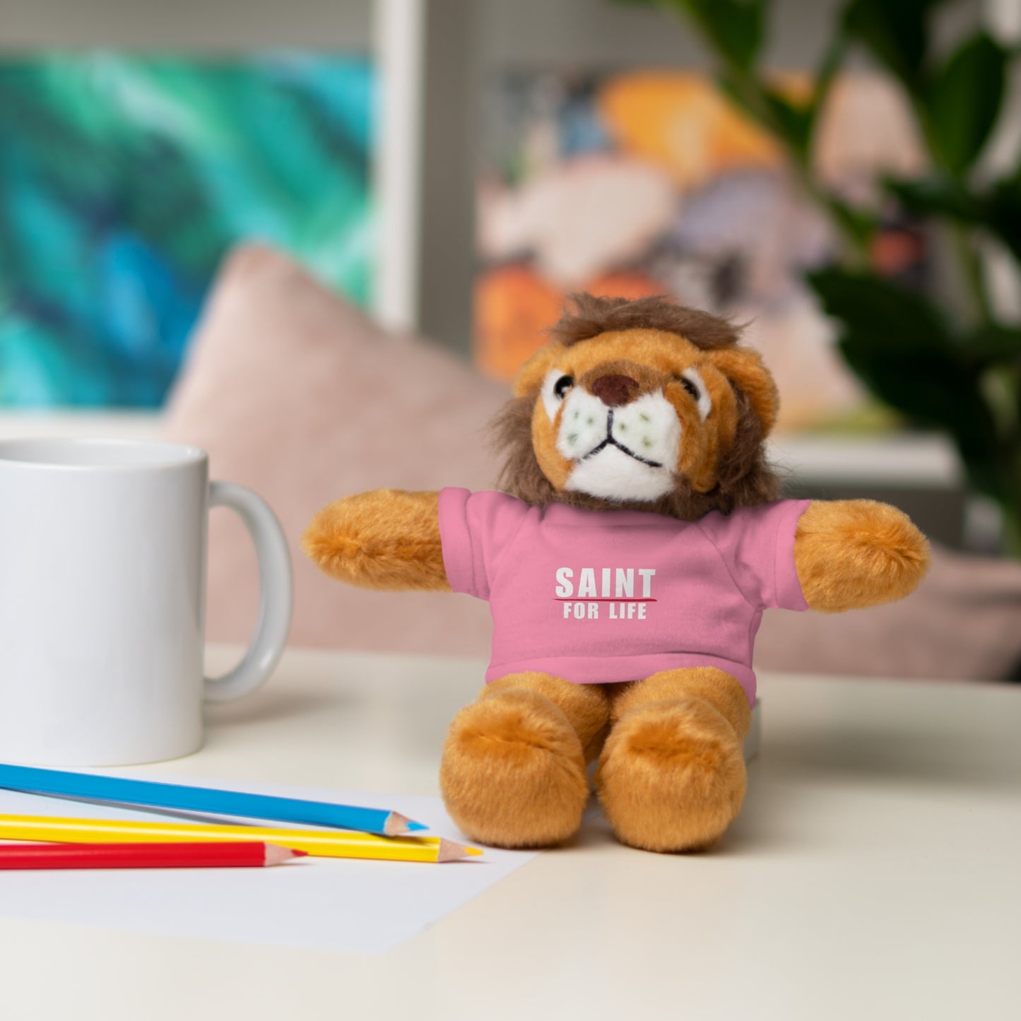 Saint For Life White Logo Baby Lion Stuffed Animal (8 Colors)