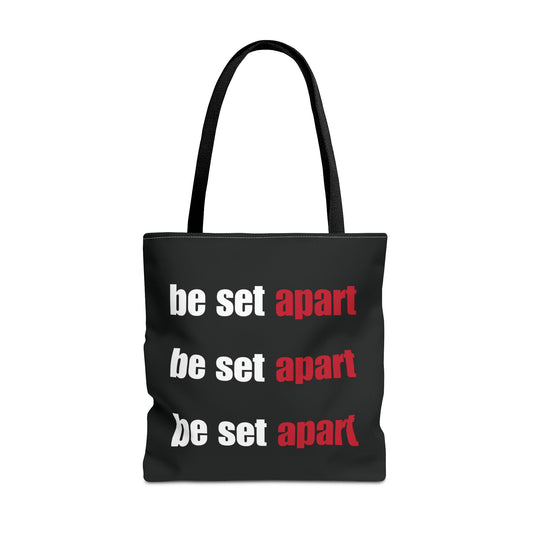 Be Set Apart Repeat White Logo Black Tote (3 Sizes)