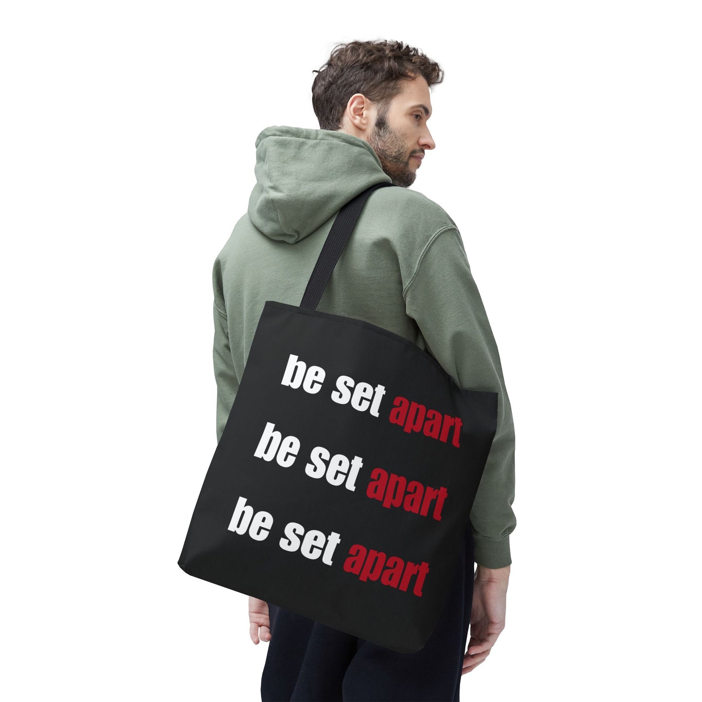 Be Set Apart Repeat White Logo Black Tote (3 Sizes)