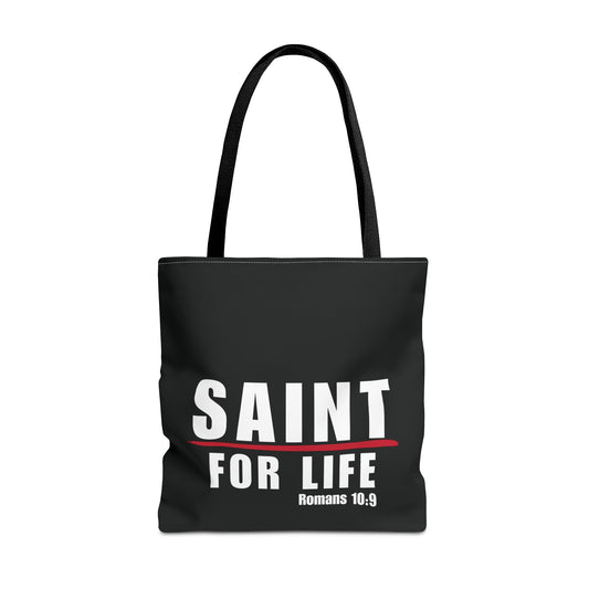 Saint For Life White Logo Black Tote (3 Sizes)