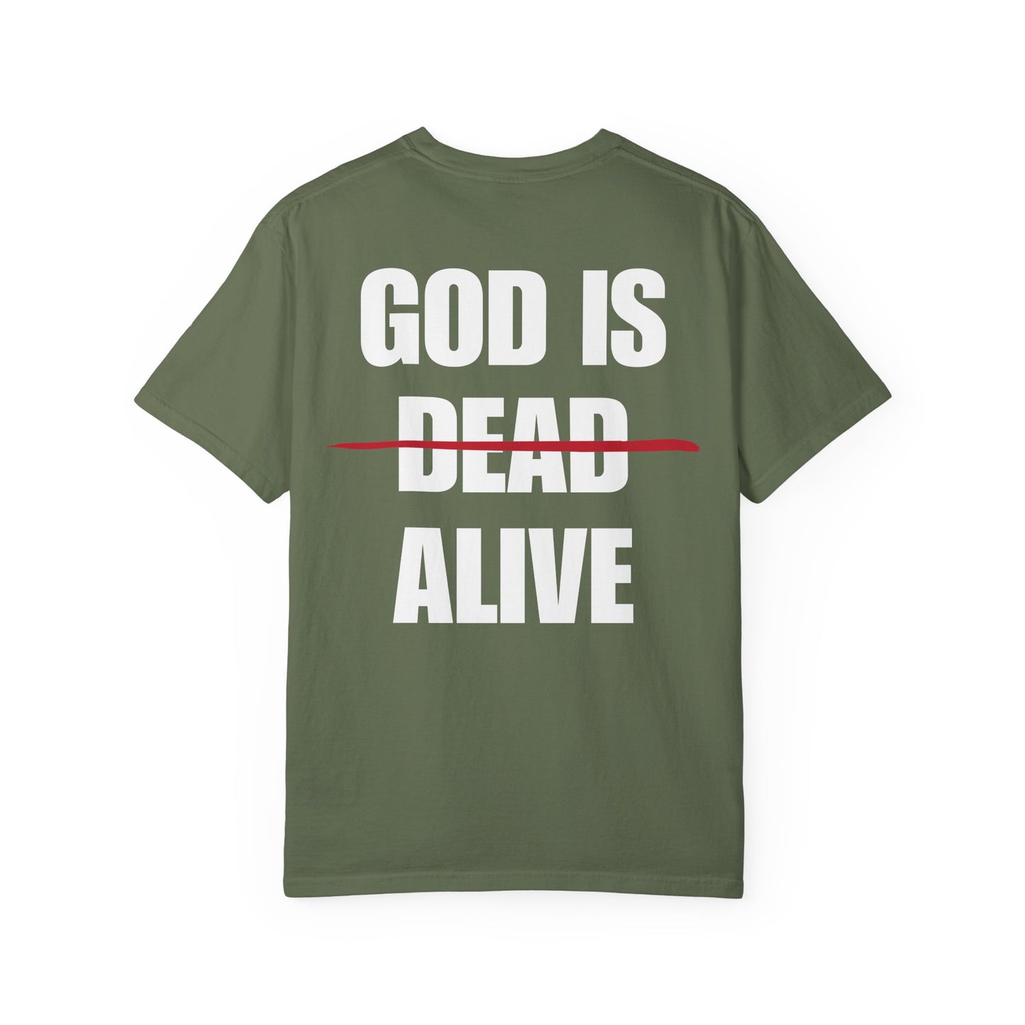 God Is Alive White Logo Back Lived-In T-Shirt (5 Colors)