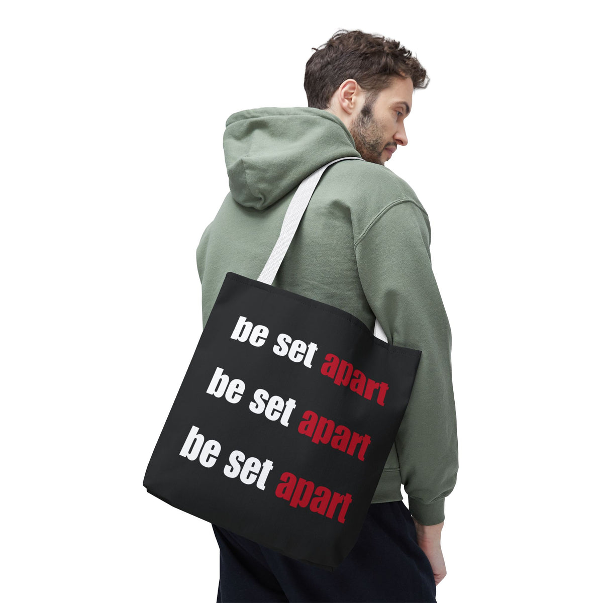 Be Set Apart Repeat White Logo Black Tote (3 Sizes)